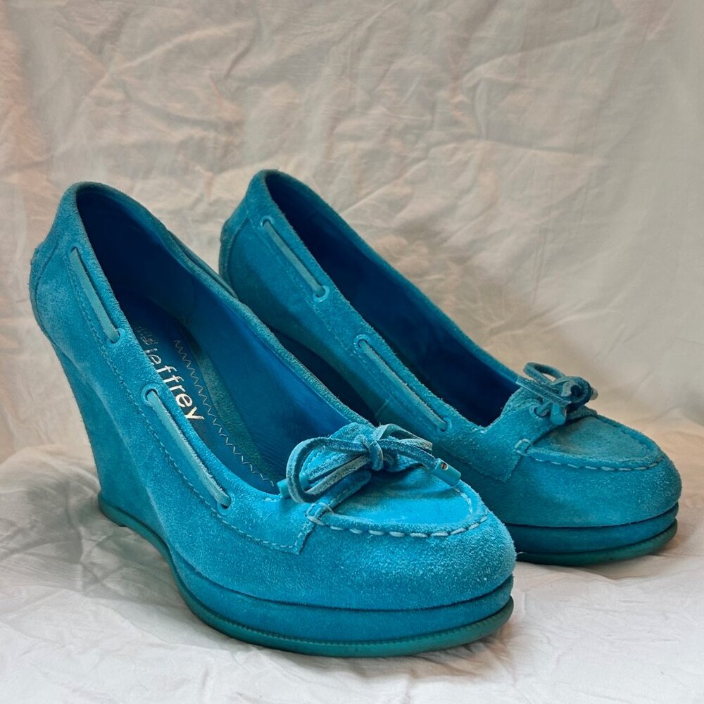 Sperry Topsider Jeffrey Turquoise Suede High-Heeled Wedges
